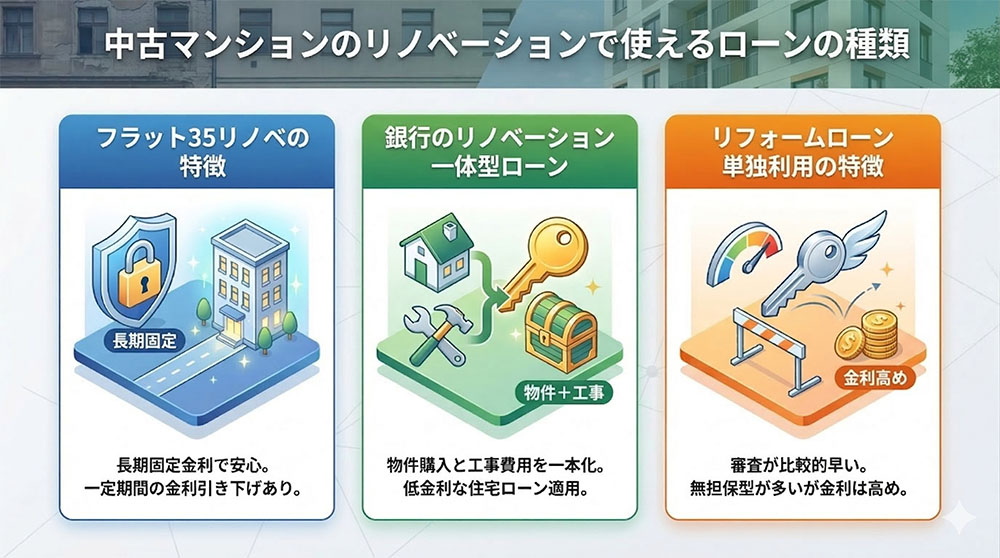 中古マンションのリノベーションで使えるローンの種類
