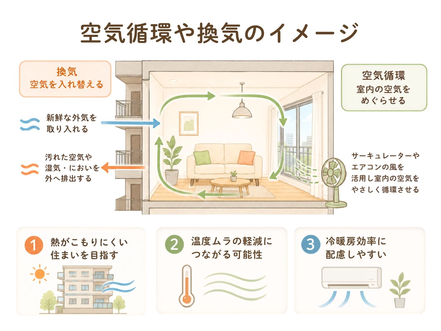 空気循環や換気のイメージ